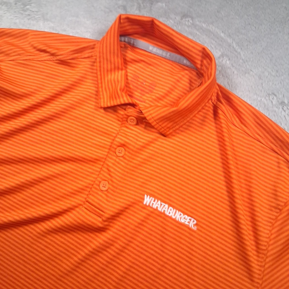 Whataburger Polo Shirt Mens XL Orange Stripe Short Sleeve Restaurant Workwear
